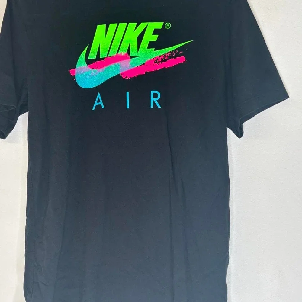Nike Air T-Shirt Mens Small Black Neon Green Pink Graphic Logo Retro Tee